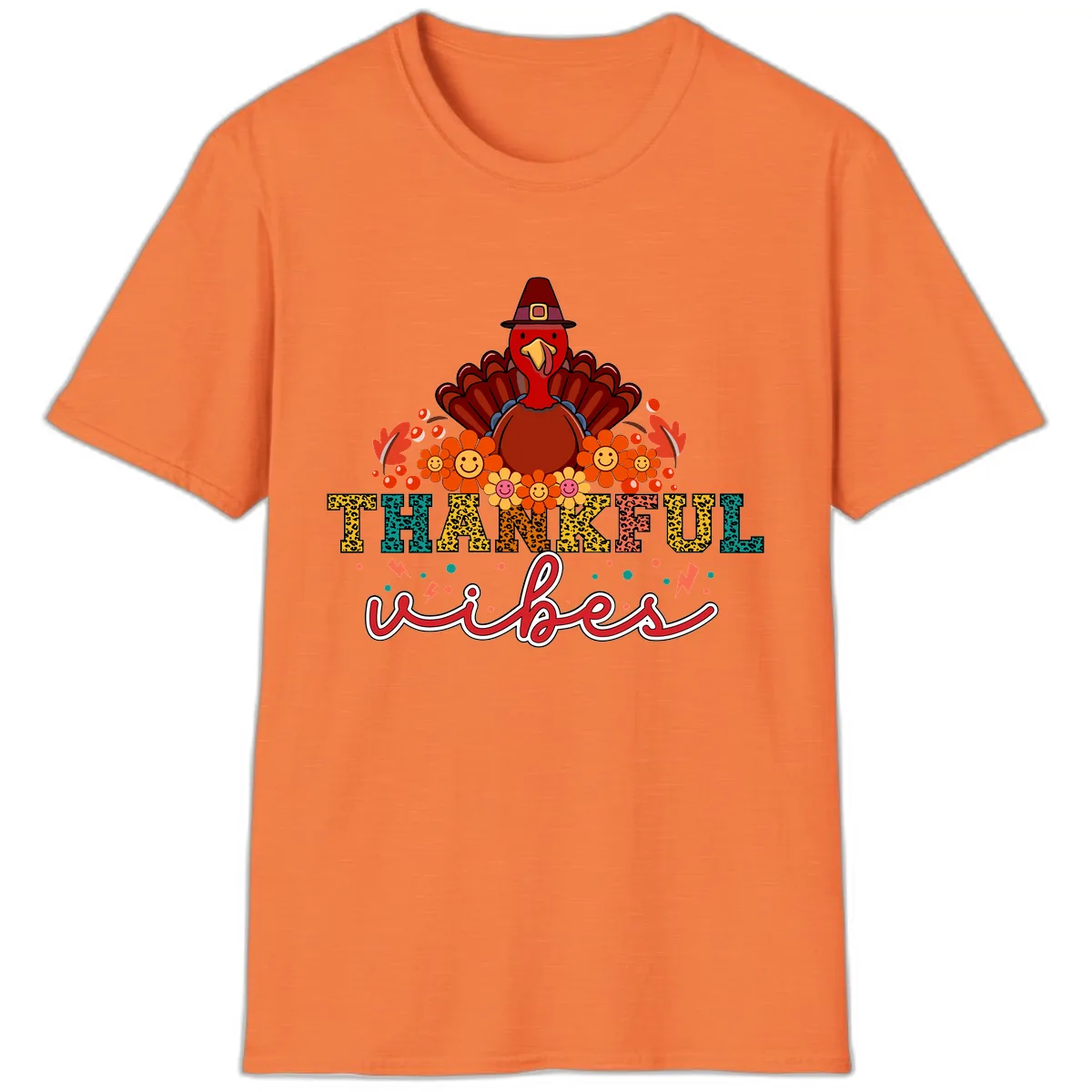 Turkey Vibes Thanksgiving Design T-Shirt in Heather Orange